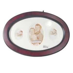 Melannco 17" Oval Wooden Triple Picture Frame Wall Hanging